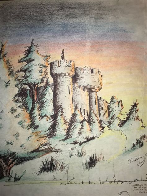 ink  color pencil castle  dw sketch book art painting