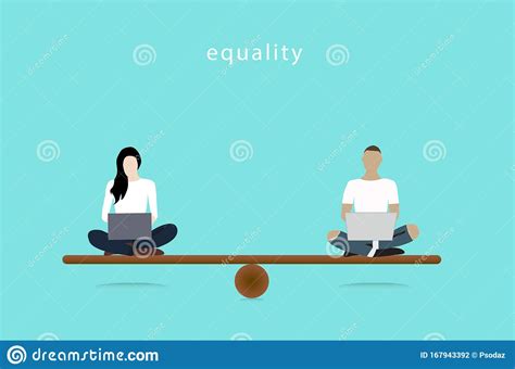 Gender Equality Concept Woman And Man Vector Balancing On Scale