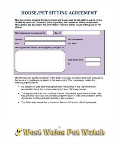 sample pet agreement forms   ms word
