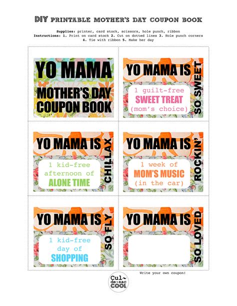 diy printable mothers day coupon book yo mama