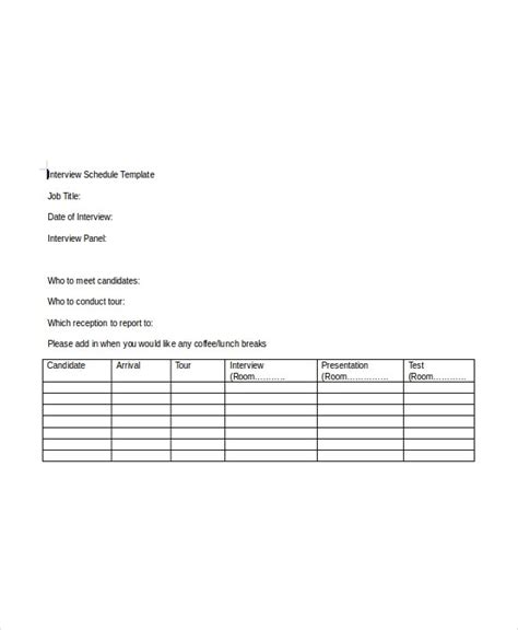 interview schedule template   word  documents