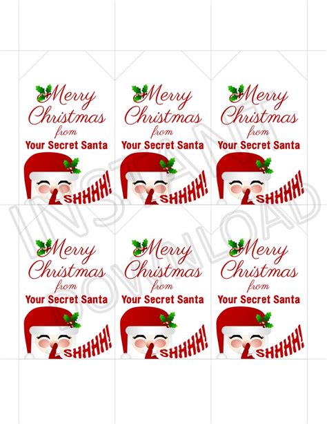 secret santa gift tags printable instant  christmas etsy