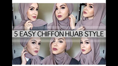 5 easy chiffon hijab style♡ using no pins amina chebbi youtube