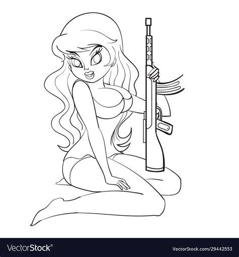 Sexy Woman Holding Assault Rifle And Pistol Vector Image