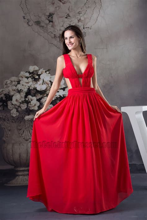 celebrity inspired sexy red chiffon evening dress prom