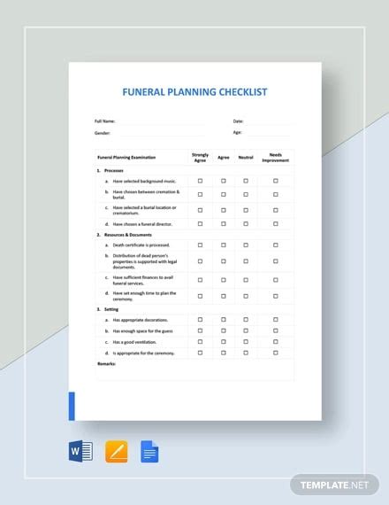 funeral checklist template  word psd format