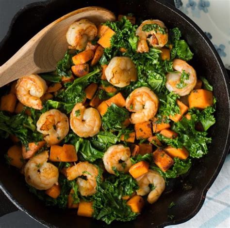 healthy shrimp kale sweet potato high protein recipes healthy food