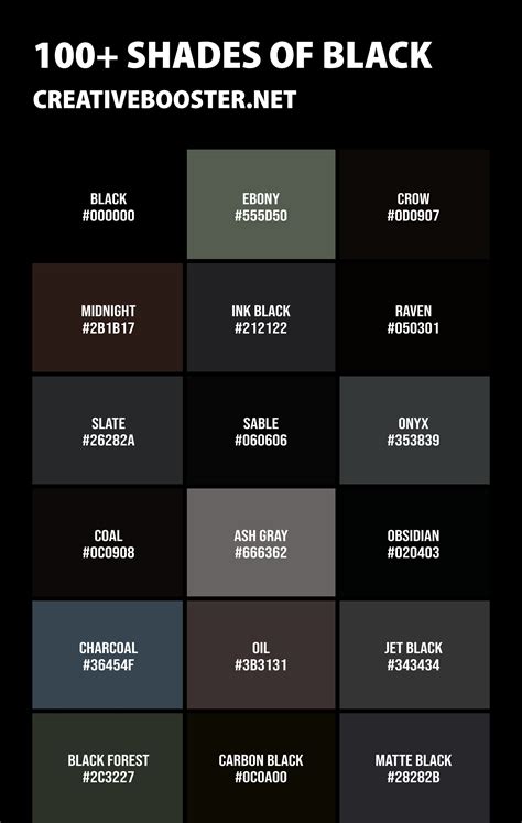shades  black color names hex rgb cmyk codes creativebooster
