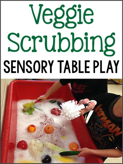 scrub those veggies sensory table play prekinders