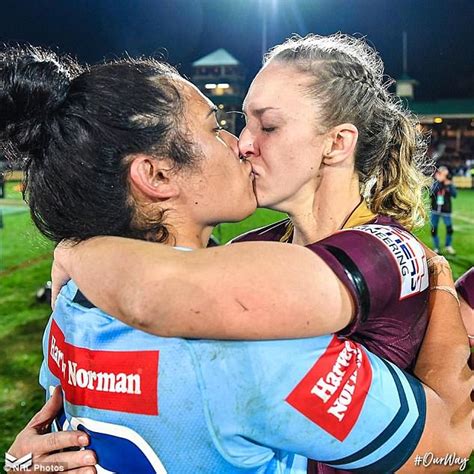 nrl defends controversial photo of two women players kissing daily