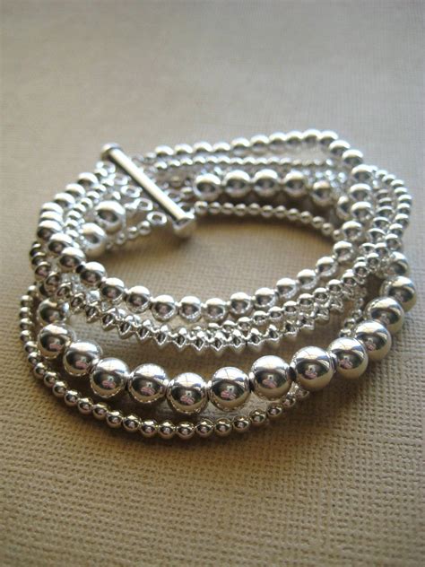 silver bracelet beaded bracelet sterling silver fine etsy sterling