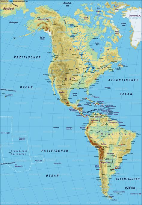 karte von amerika physikalisch uebersichtskarte regionen der welt