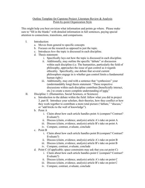 outline template  capstone project literature review analysis