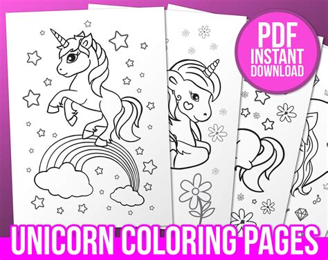 printable unicorn coloring pages  kids unicorn pictures  etsy