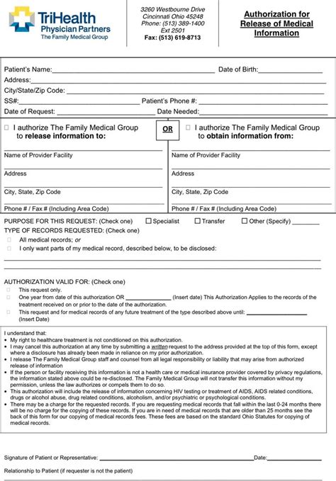 ohio medical records release form   printable blank legal