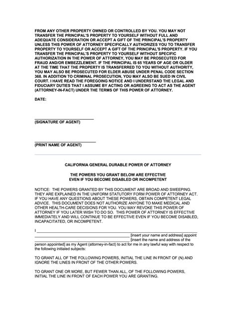 printable power  attorney form california printable templates