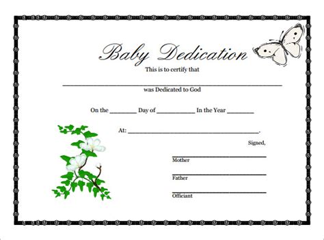 sample printable baby dedication certificate templates