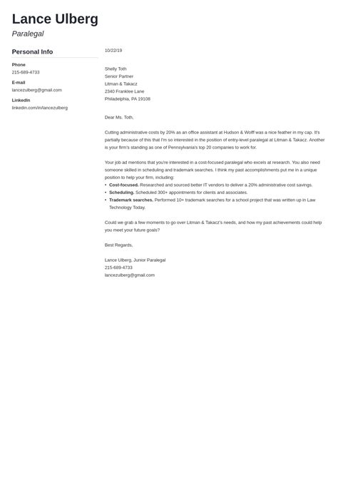 sample cover letter  paralegal job law firm recruiters shared