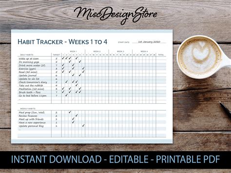 buy habit tracker printable editable daily weekly monthly