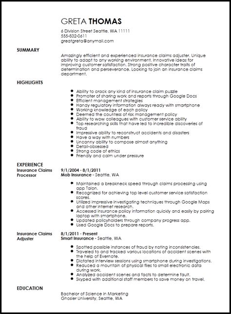 contemporary insurance claims adjuster resume template resume