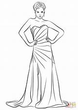 Coloring Pages Dress Long Strapless Formal Printable sketch template