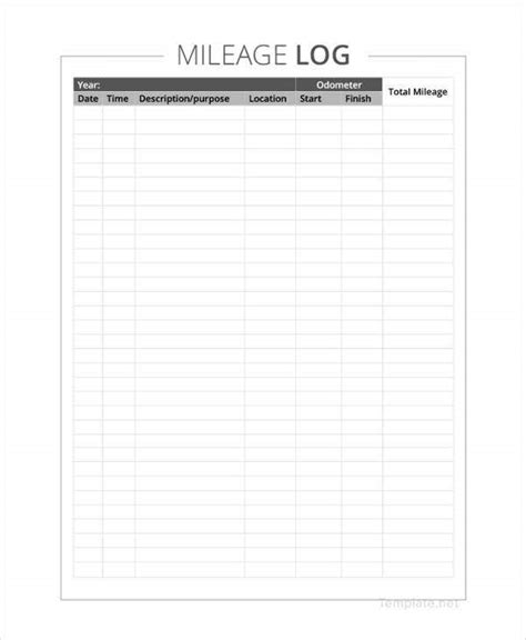 printable mileage logs sample templates