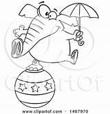 Lineart Umbrella Circus Elephant Holding Illustration Cartoon Toonaday Royalty Clipart Balancing Ball Vector sketch template