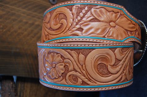 ladies hand tooled colored wide belt leather gifts hand tooled