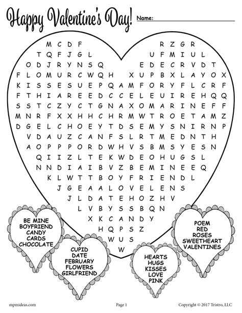 valentines day word search  printable