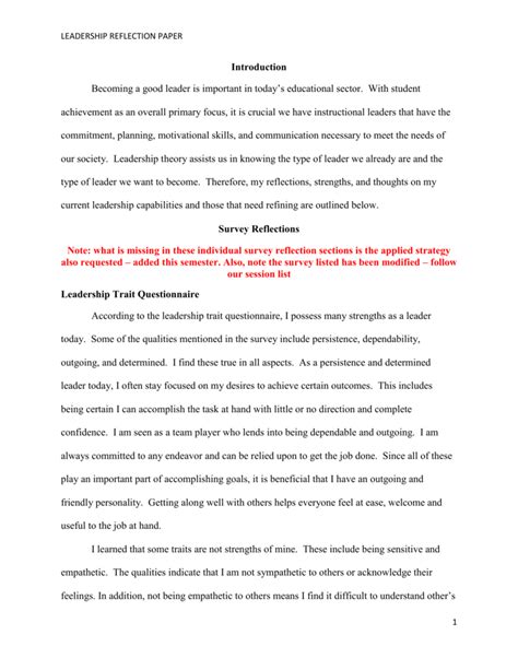 student paper sample reflection