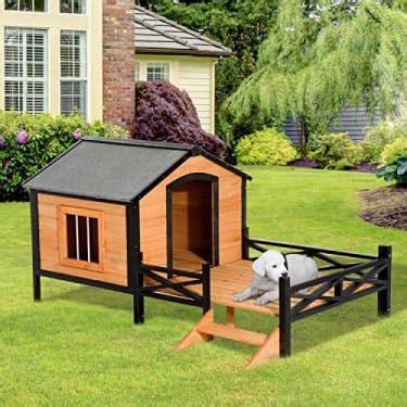 pawhut cabin outdoor covered elevated dog house  porch hayneedle dog house  porch