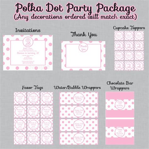 Pink And White Polka Dot Birthday Party Package Invitations And