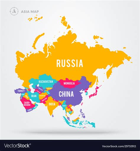 Map Asian Countries Asia States With Names Vector Image