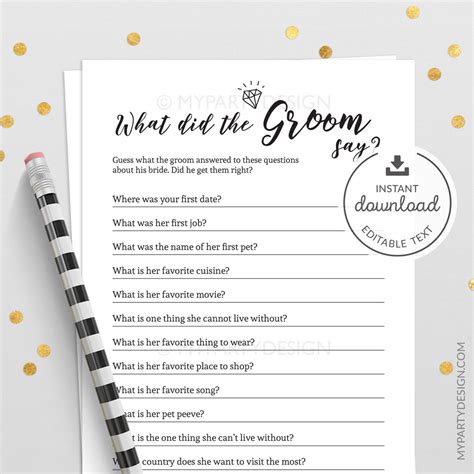 groom  game printable cards  party design