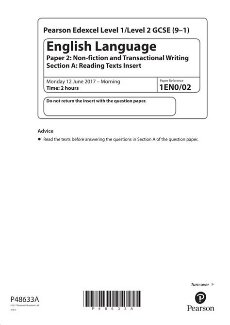 pearson edexcel level level  gcse  english language