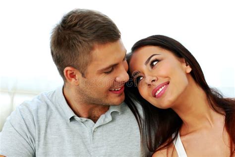 Happy Couple Looking At Each Other Stock Image Image Of Couch