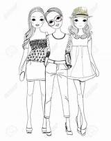Girls Fashion Three Drawing Coloring Pages Bff Cartoon Girl Sketches 123rf Barbie Paintingvalley Stock sketch template