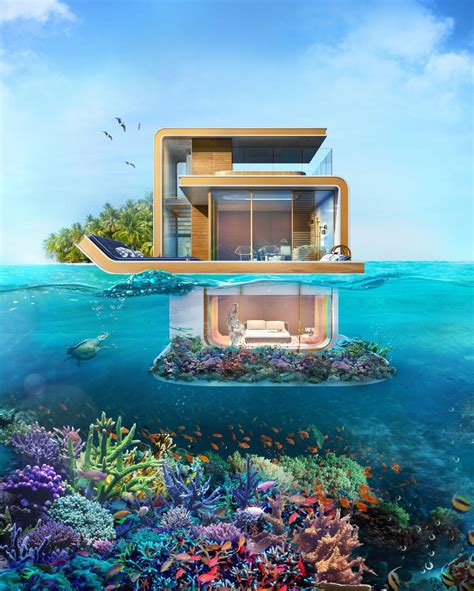 floating seahorse villas clad  exclusive  glimpse  underwater residence