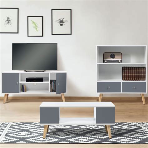 meuble tv scandinave pas cher en bois gris  blanc id market