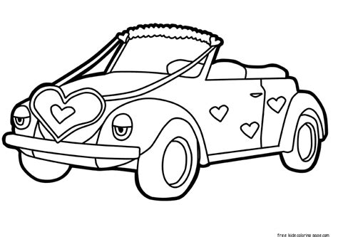 printable cute car decorations  hearts valentines day coloring