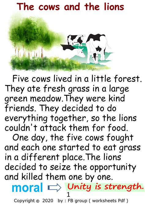 moral stories  lion   cows short stories  english