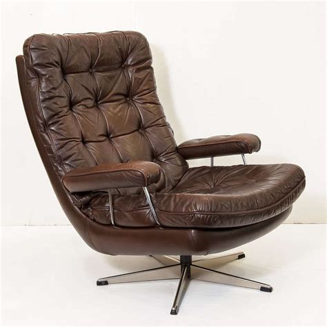 danish swivel lounge chair  tufted leather    stdibs