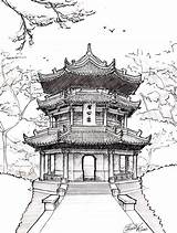 Pagoda Chinese Drawing Japanese Temple Tattoo sketch template
