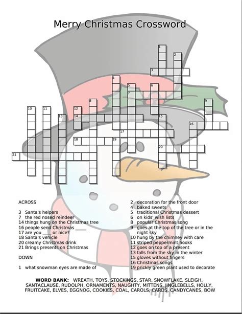 christmas crossword puzzles printable