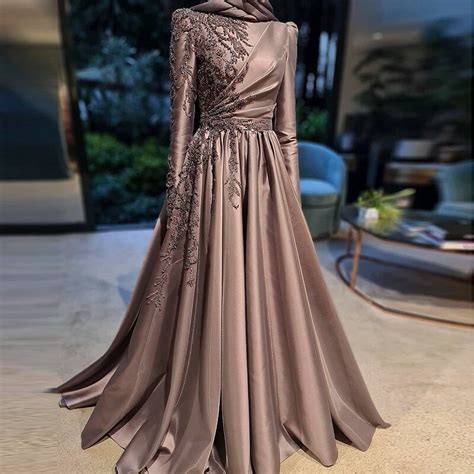 sharon  brown long sleeve muslim evening dresses luxury dubai beading arabic formal dress