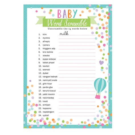 sheets baby shower word scramble party games unisex baby shower