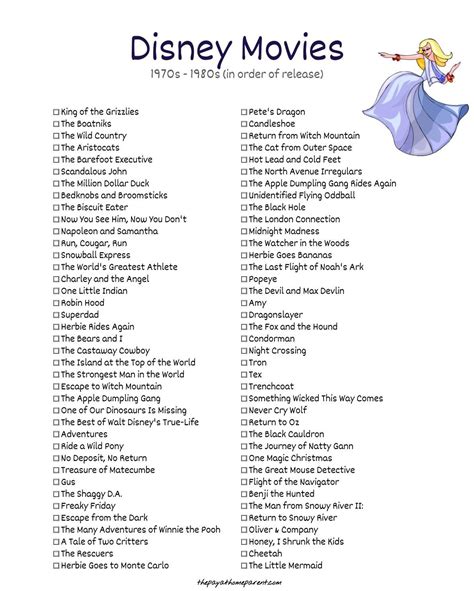 disney movies list   films  printable checklists disney movies list  disney
