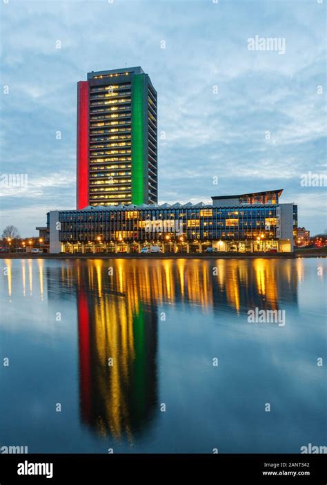 provinciehuis province house north brabant   reflection   water  sunset