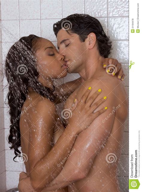 Love Kiss Couple Naked Man And Woman In Shower Royalty