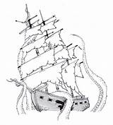 Ship Pirate Sinking Kraken Octopus Getdrawings sketch template